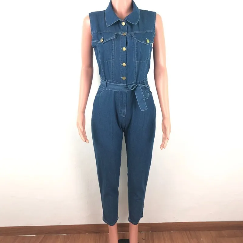 Women's Summer Casual Denim Skinny Sleeveless Jumpsuit