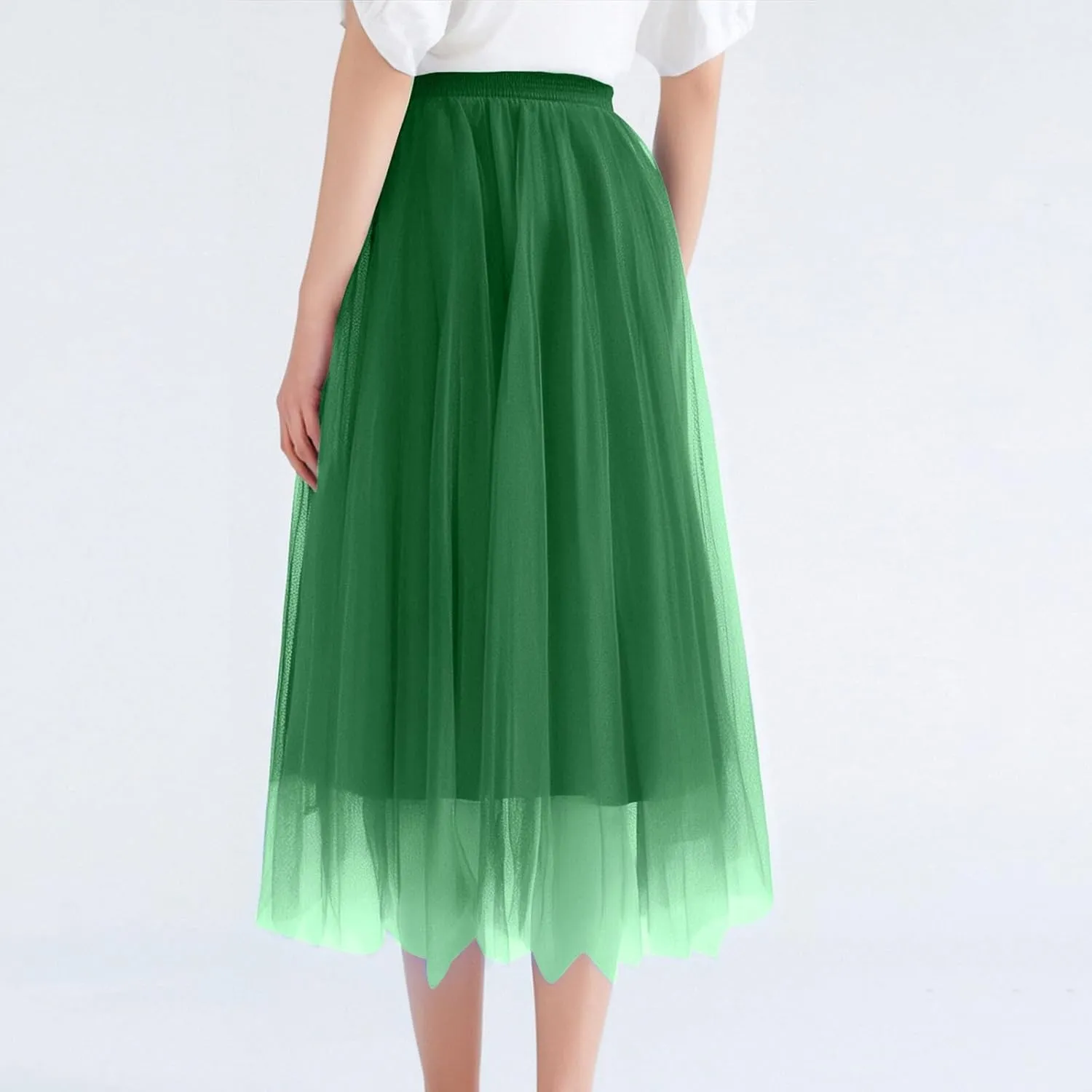 Women's Summer Casual Loose Trendy Elastic High Waist Solid Color Long Maxi Party Dance Fluffy Mesh Tulle Skirts 2025