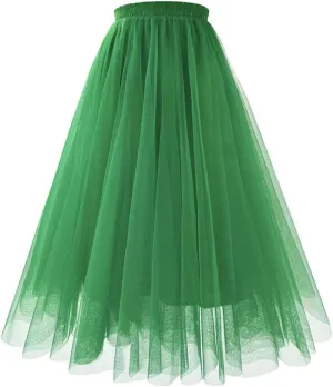 Women's Summer Casual Loose Trendy Elastic High Waist Solid Color Long Maxi Party Dance Fluffy Mesh Tulle Skirts 2025