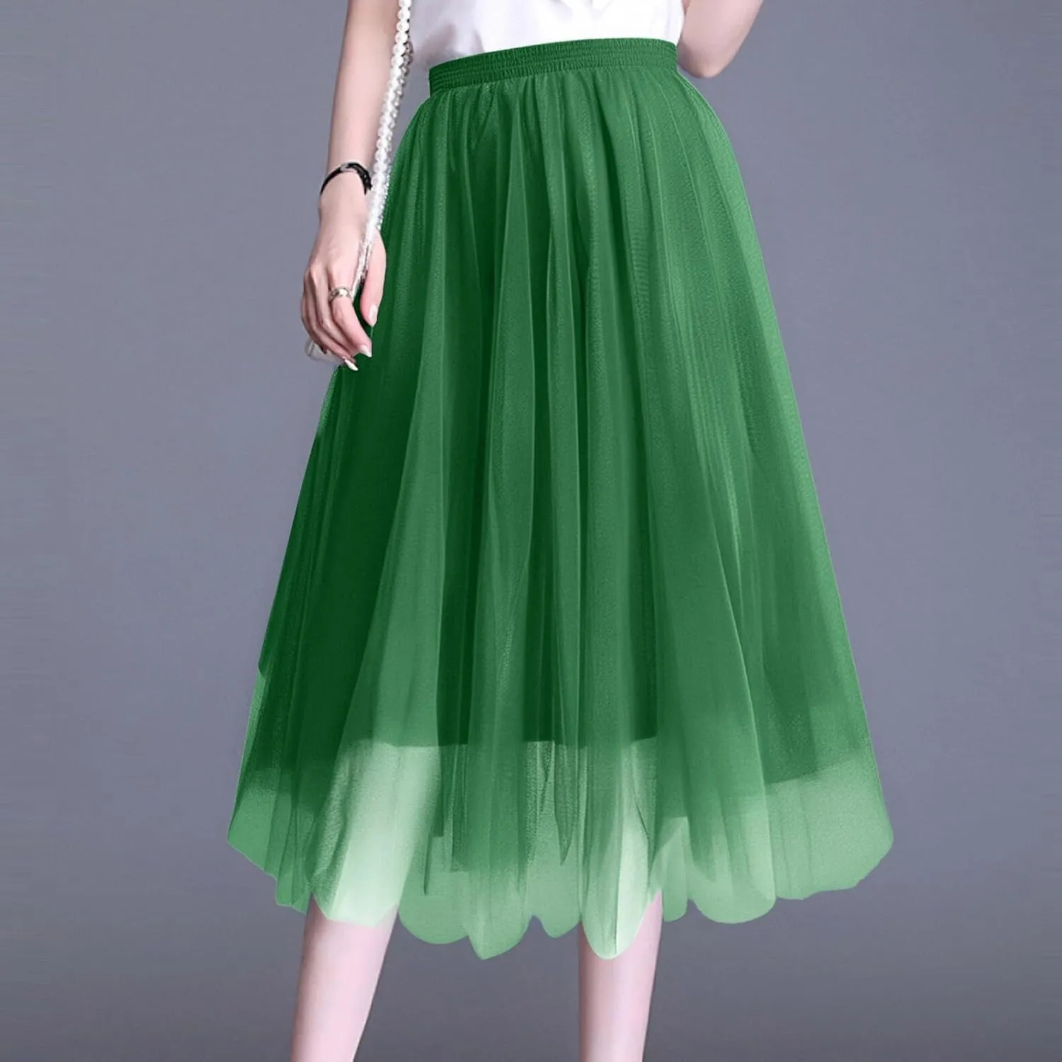 Women's Summer Casual Loose Trendy Elastic High Waist Solid Color Long Maxi Party Dance Fluffy Mesh Tulle Skirts 2025