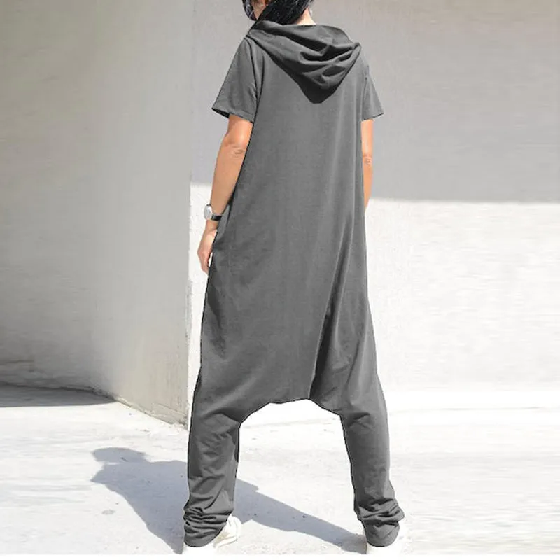 Women's Summer Casual Polyester Loose Jumpsuit With Zipper