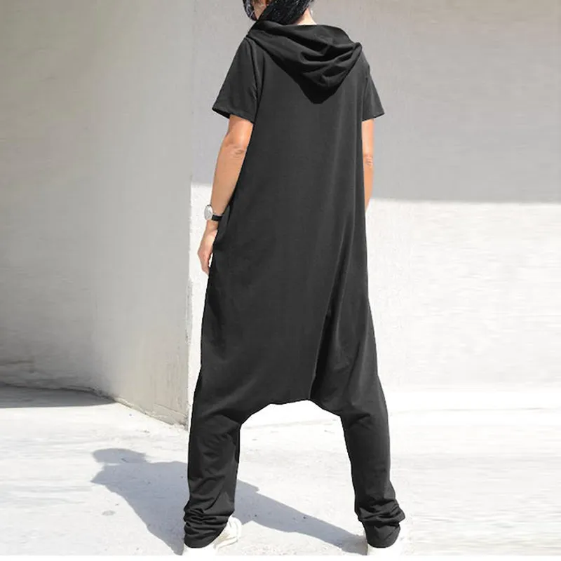 Women's Summer Casual Polyester Loose Jumpsuit With Zipper