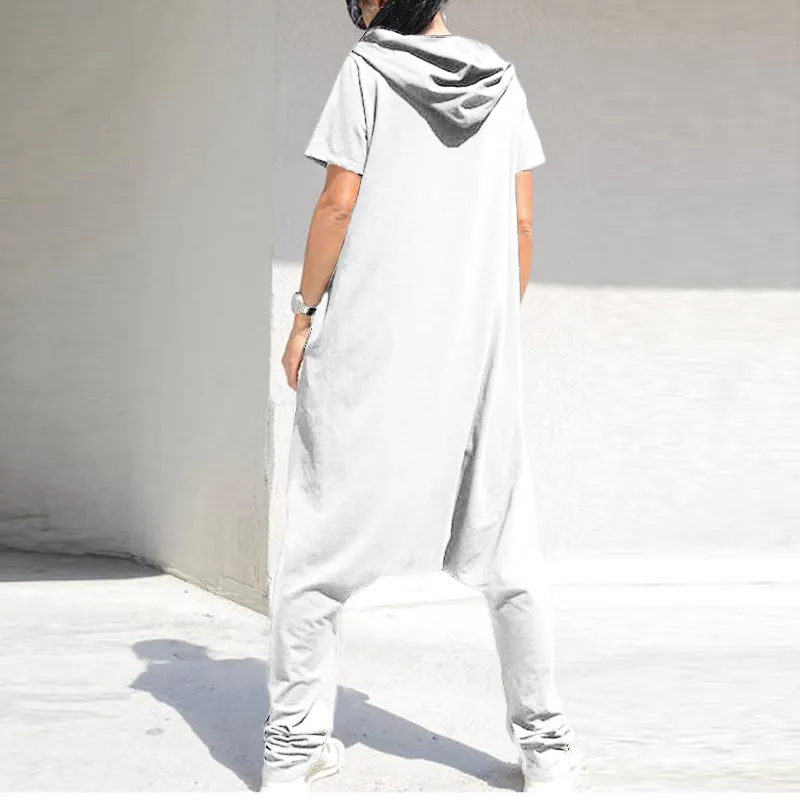 Women's Summer Casual Polyester Loose Jumpsuit With Zipper