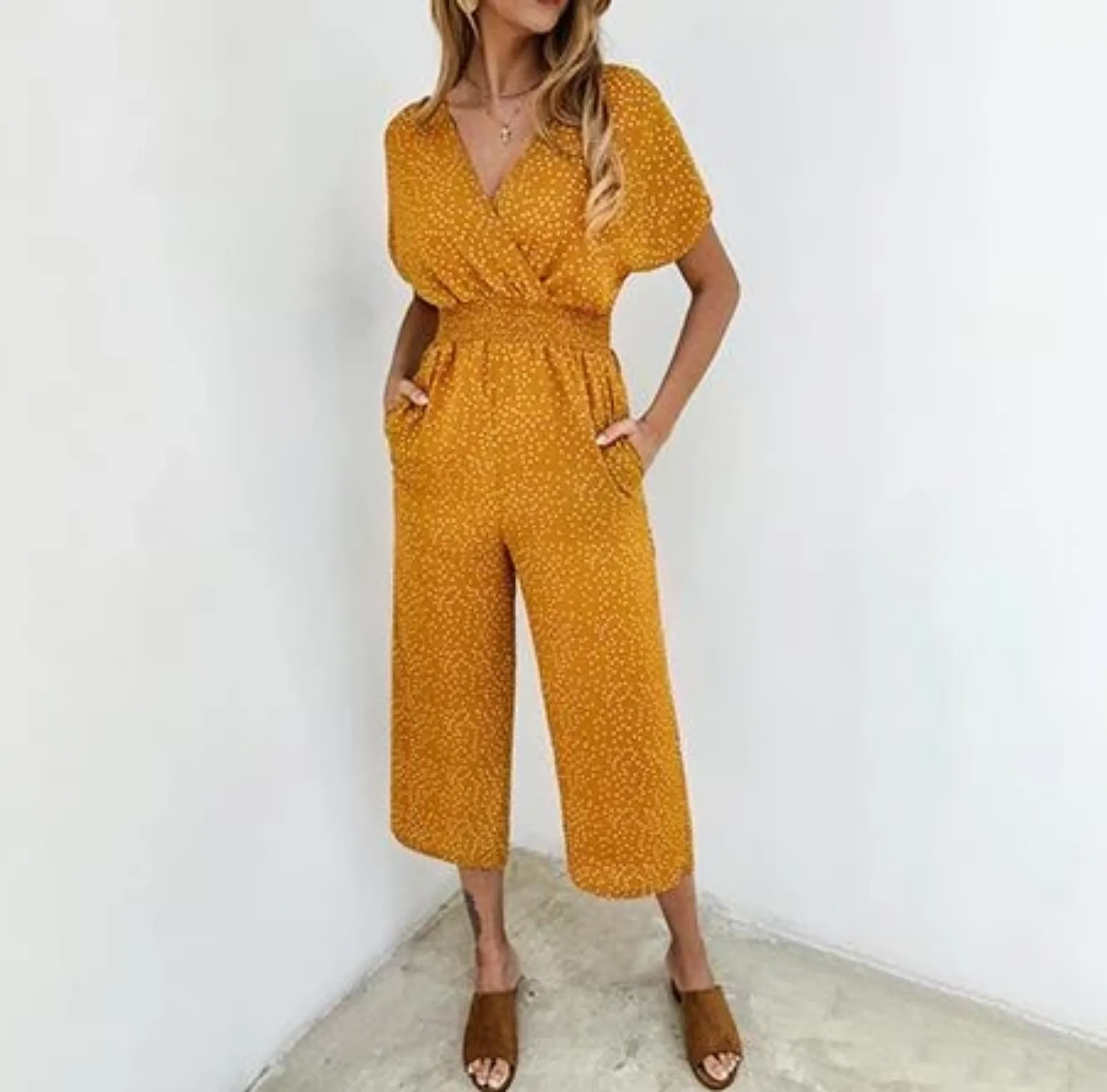 Women's Summer Casual V-Neck Short-Sleeved Jumpsuit