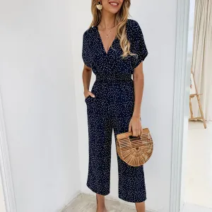 Women's Summer Casual V-Neck Short-Sleeved Jumpsuit