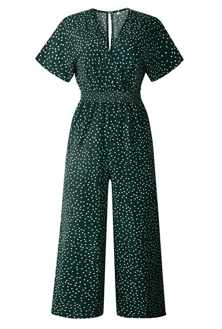 Women's Summer Casual V-Neck Short-Sleeved Jumpsuit