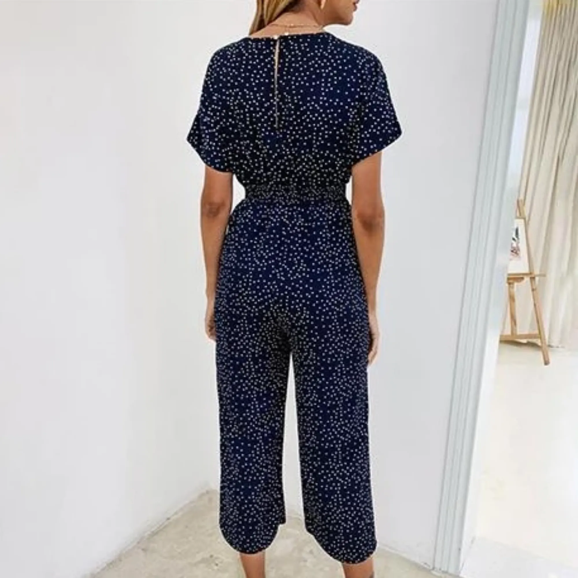 Women's Summer Casual V-Neck Short-Sleeved Jumpsuit