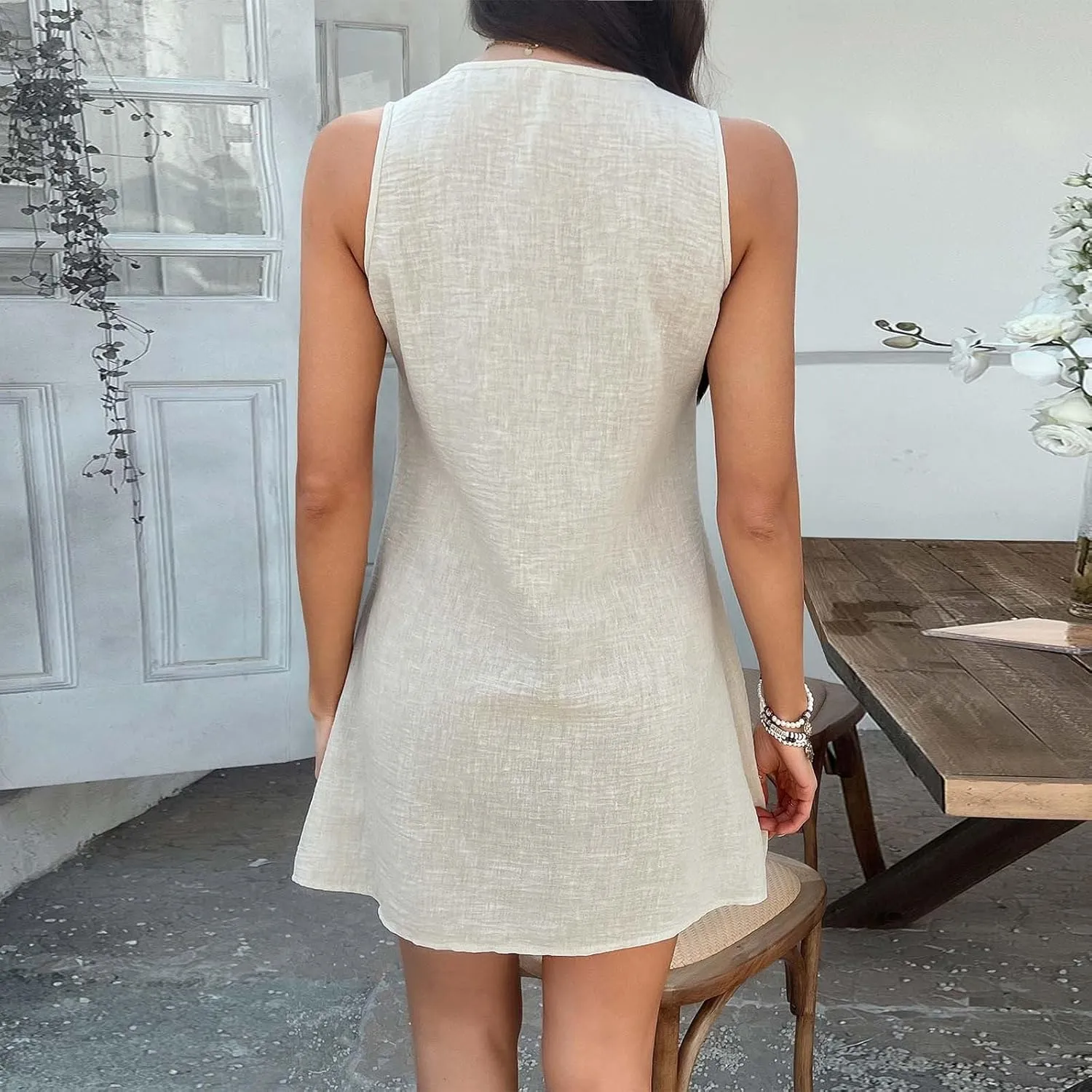 Womens Summer Dress Sleeveless Tie Front Pleated Mini Skirts Loose Fit Casual Vacation Dressy Flowy Beach Outfits