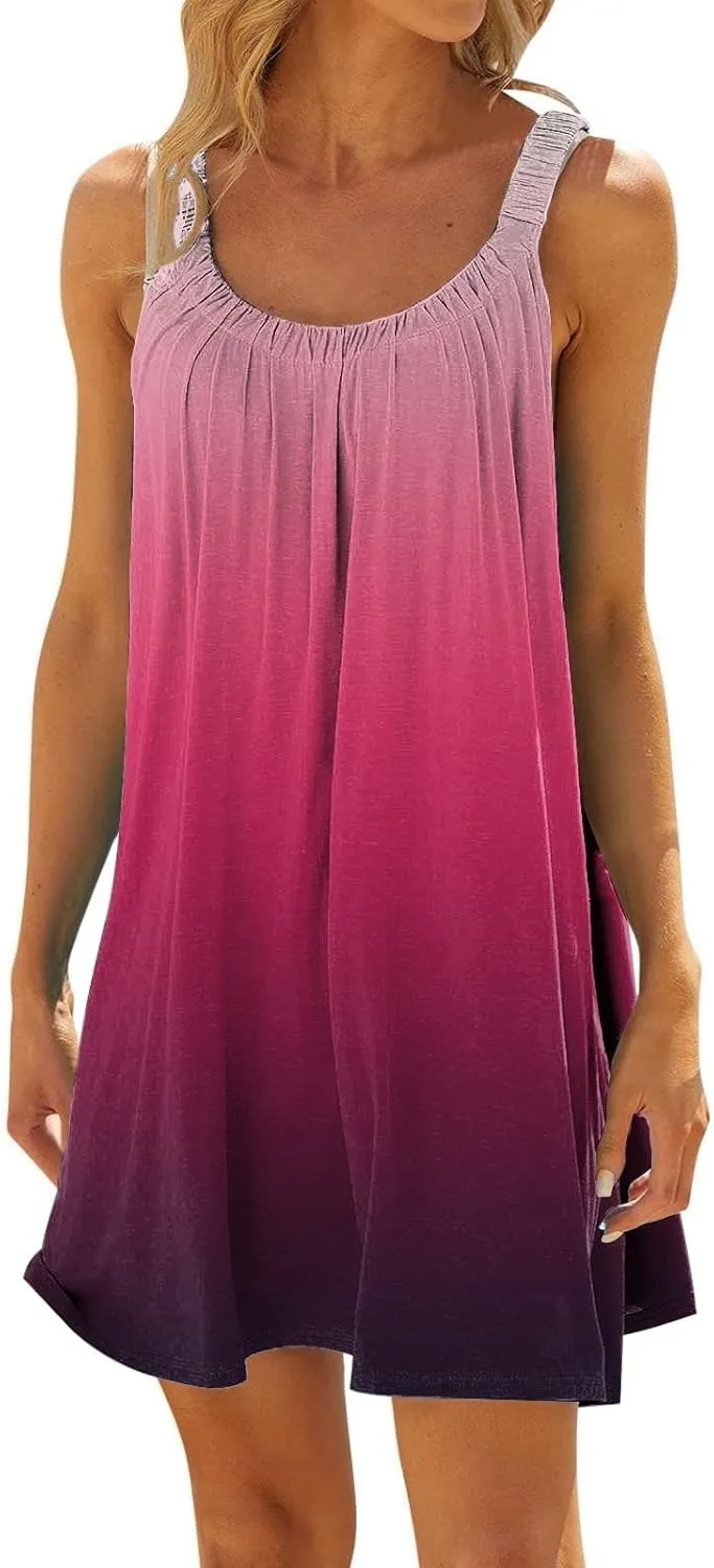 Womens Summer Dresses Sundresses Petite Sexy Pleated Spaghetti Straps Ruched Dresses Beach Resort Wear for Women 2025