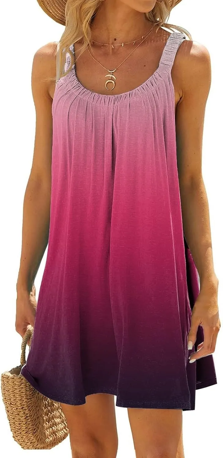 Womens Summer Dresses Sundresses Petite Sexy Pleated Spaghetti Straps Ruched Dresses Beach Resort Wear for Women 2025