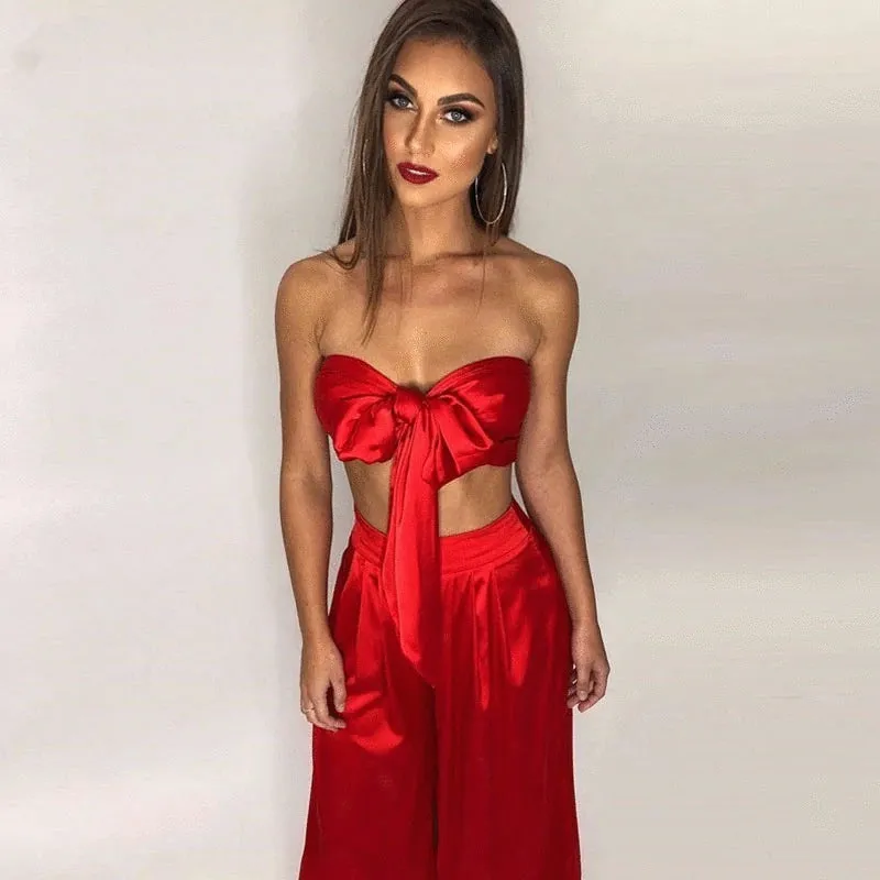 Women's Summer Polyester Off-Shoulder Two-Piece Jumpsuit