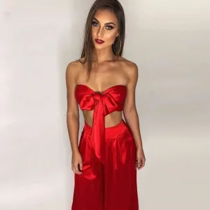 Women's Summer Polyester Off-Shoulder Two-Piece Jumpsuit