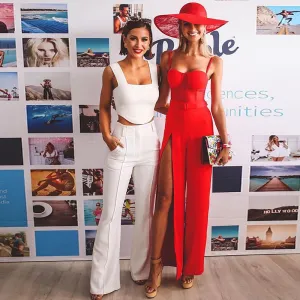 Women's Summer Polyester Two-Piece Jumpsuit With Ruffles