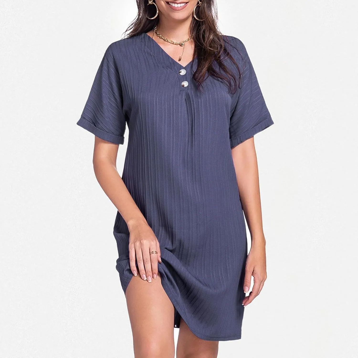 Womens Summer Shirt Dress Short Sleeve Solid Shift Dress Casual Loose Flowy Beach Vacation Sundress with Pockets