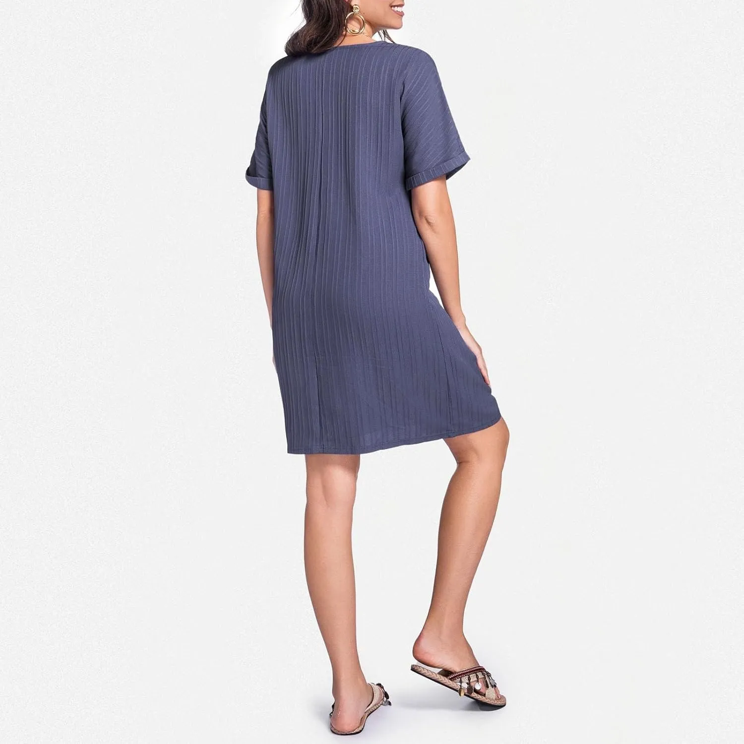 Womens Summer Shirt Dress Short Sleeve Solid Shift Dress Casual Loose Flowy Beach Vacation Sundress with Pockets