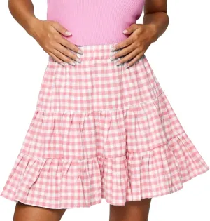 Women's Summer Skirts High Waist Ruffle Tiered Plaid Mini Skirt A line Beach Cute Skirts Pleated Cheer Women