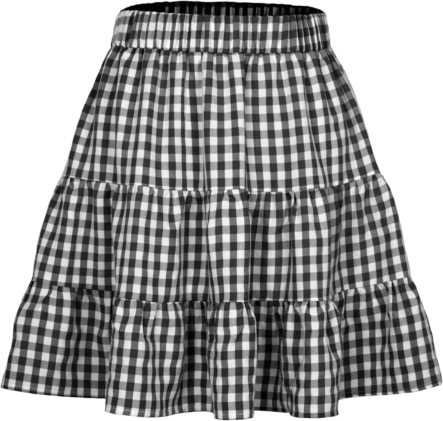 Women's Summer Skirts High Waist Ruffle Tiered Plaid Mini Skirt A line Beach Cute Skirts Pleated Cheer Women