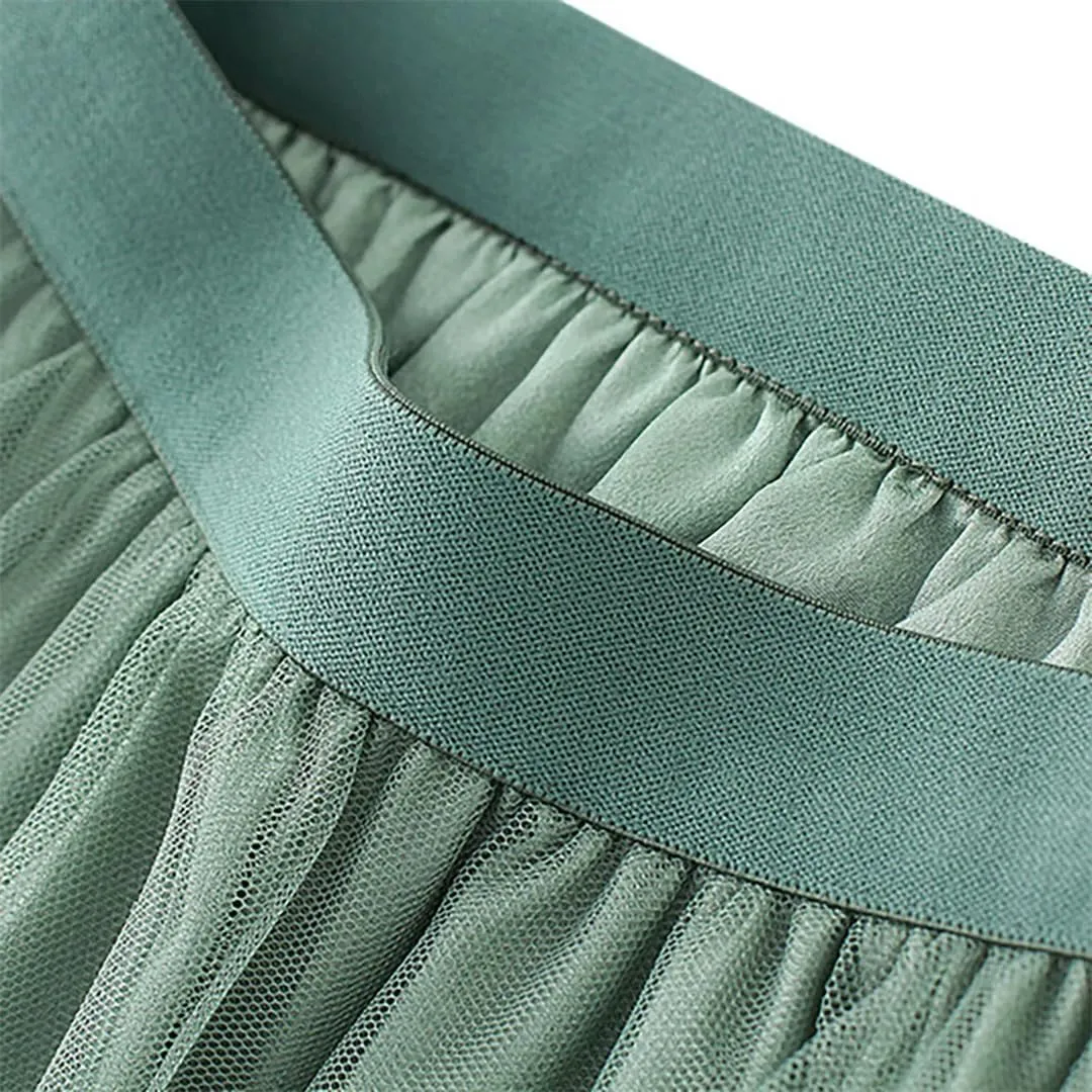 WomenS Summer Tulle Skirt Multi Layered Tulle Elastic Waist A Line Flowy Swing Pleated Skirts