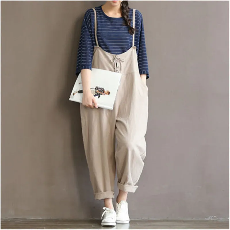 Women's Summer/Autumn Ankle-Length Loose High Waist Overalls