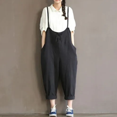 Women's Summer/Autumn Ankle-Length Loose High Waist Overalls