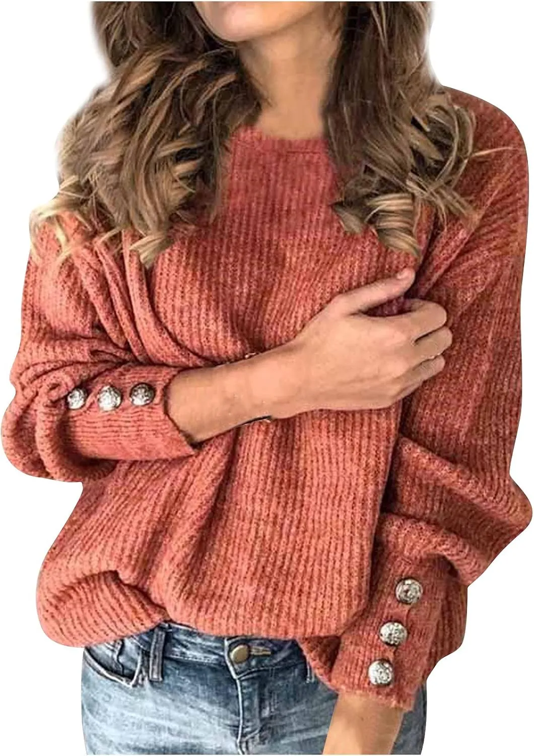 Women's Sweaters 2024 Fall Winter Leisure Comfy Solid Color Oversized Turtleneck Pullover Sweater with Buttons