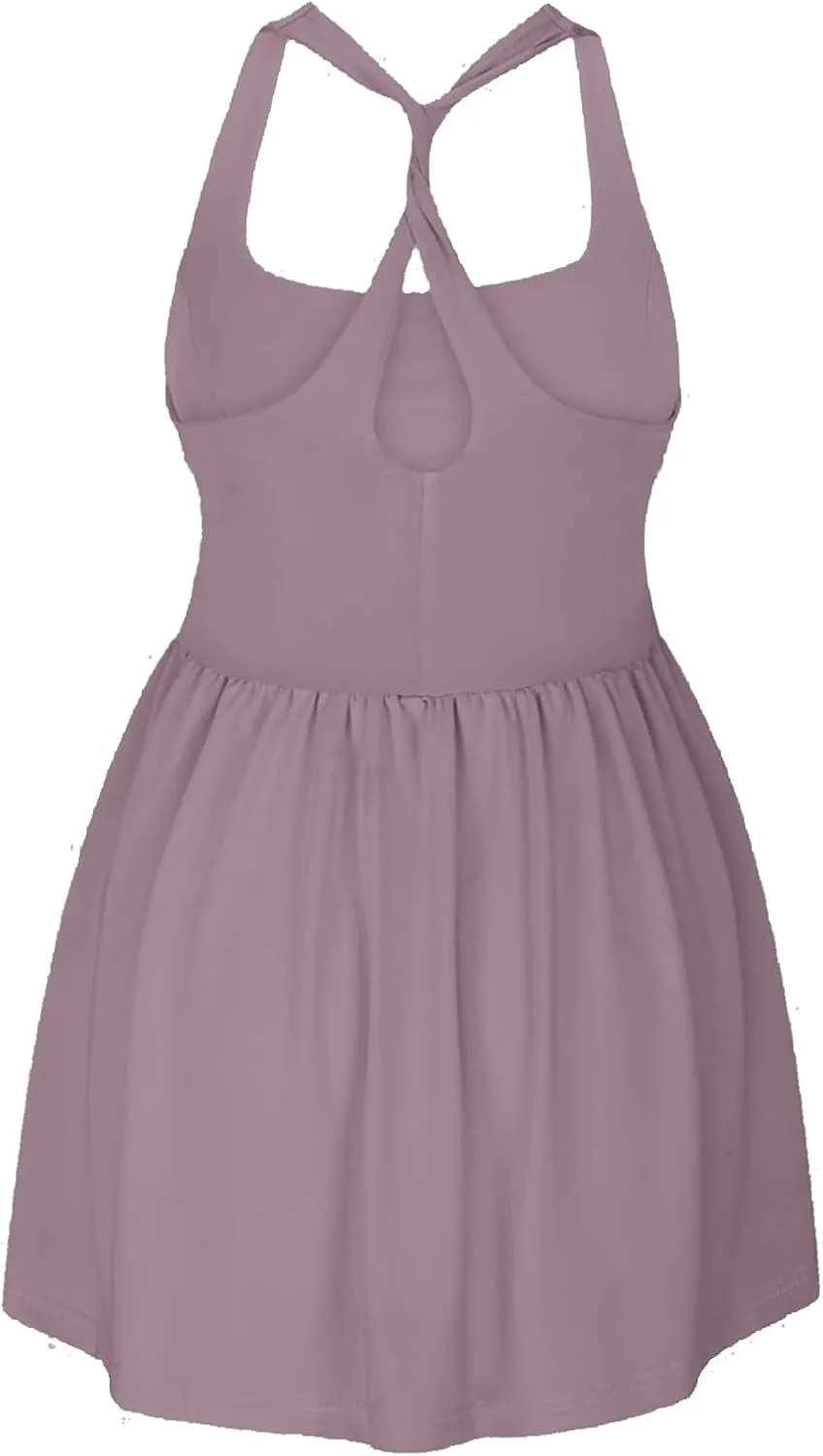 Womens Tennis Skirt Square Neck Sleeveless Straped Pleated Summer Atheltic Dress Casual Slim Breathable Workout Skort