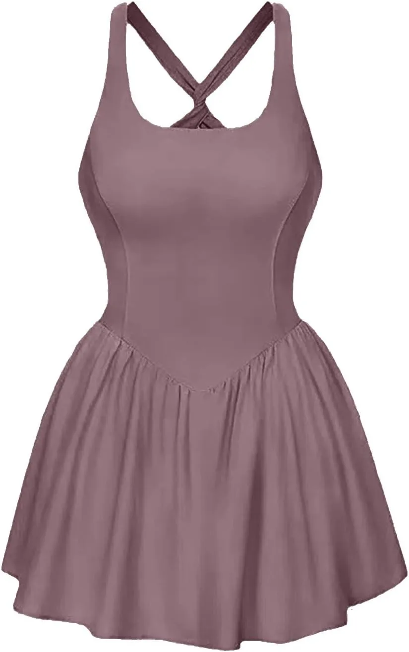 Womens Tennis Skirt Square Neck Sleeveless Straped Pleated Summer Atheltic Dress Casual Slim Breathable Workout Skort
