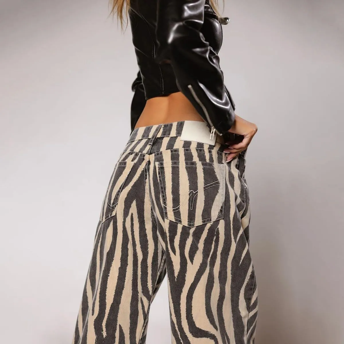 Women's Tiger Print Pants High Waist Straight Leg Trousers Casual Pants Stripe Print Pants with Pockets Y2K