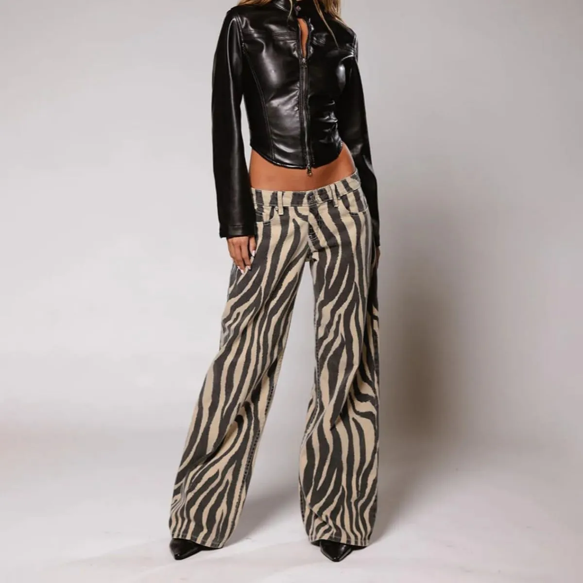 Women's Tiger Print Pants High Waist Straight Leg Trousers Casual Pants Stripe Print Pants with Pockets Y2K