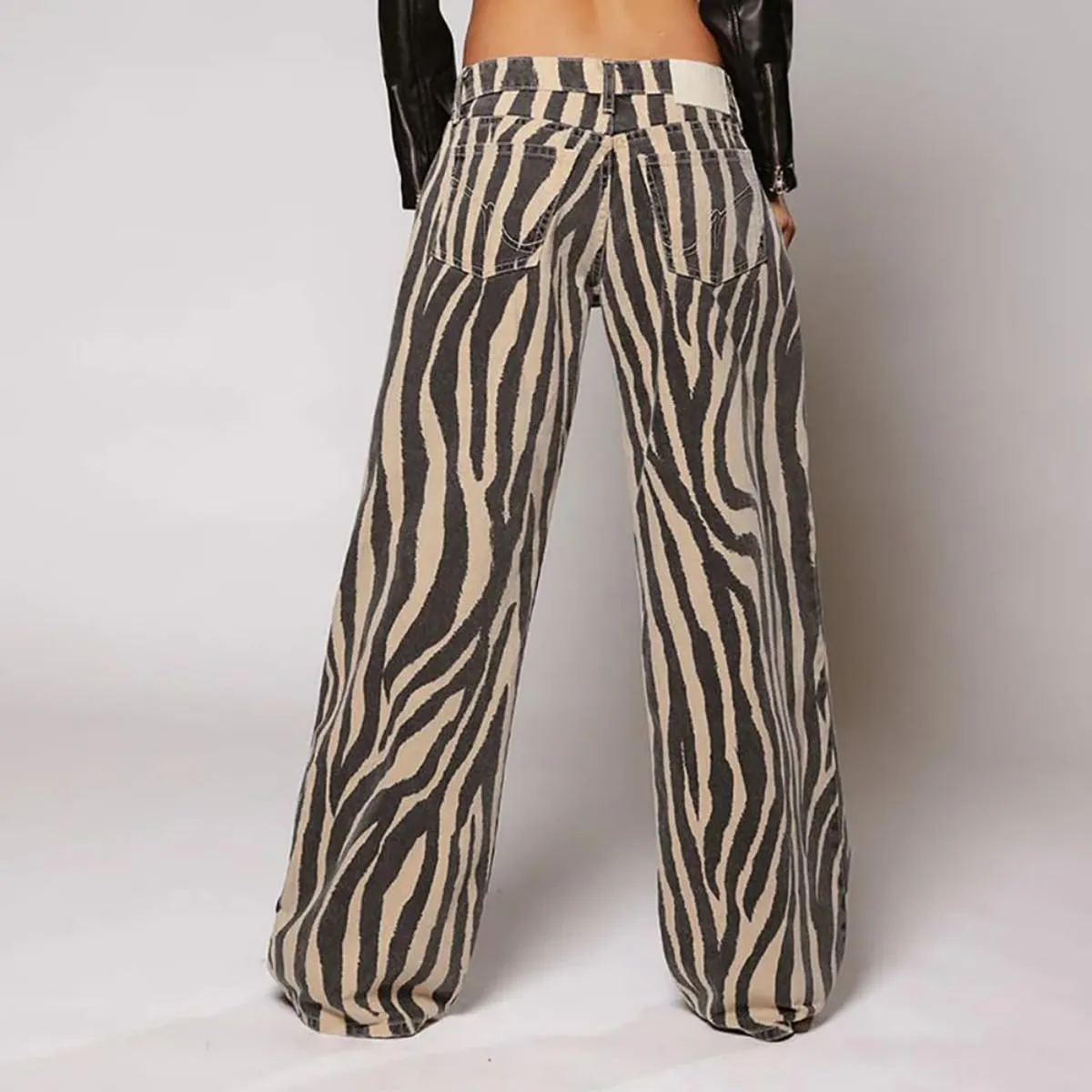 Women's Tiger Print Pants High Waist Straight Leg Trousers Casual Pants Stripe Print Pants with Pockets Y2K