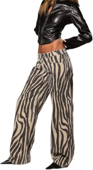 Women's Tiger Print Pants High Waist Straight Leg Trousers Casual Pants Stripe Print Pants with Pockets Y2K