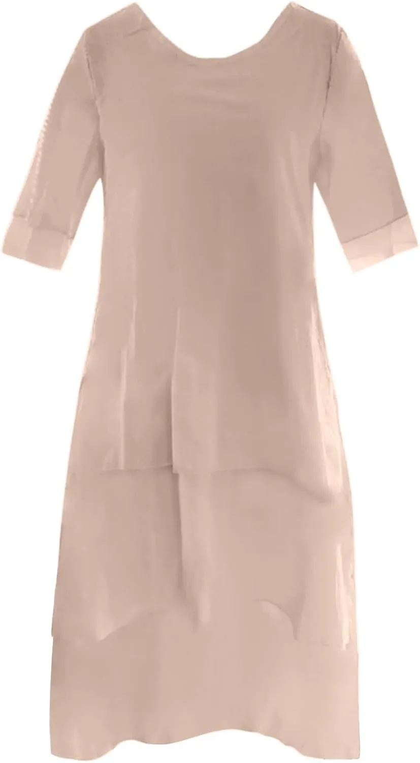 Womens Trendy Dress Layered Flowy Summer Beach Maxi Dresses Elegant Crewneck 3/4 Sleeve Casual Loose Long Skirts