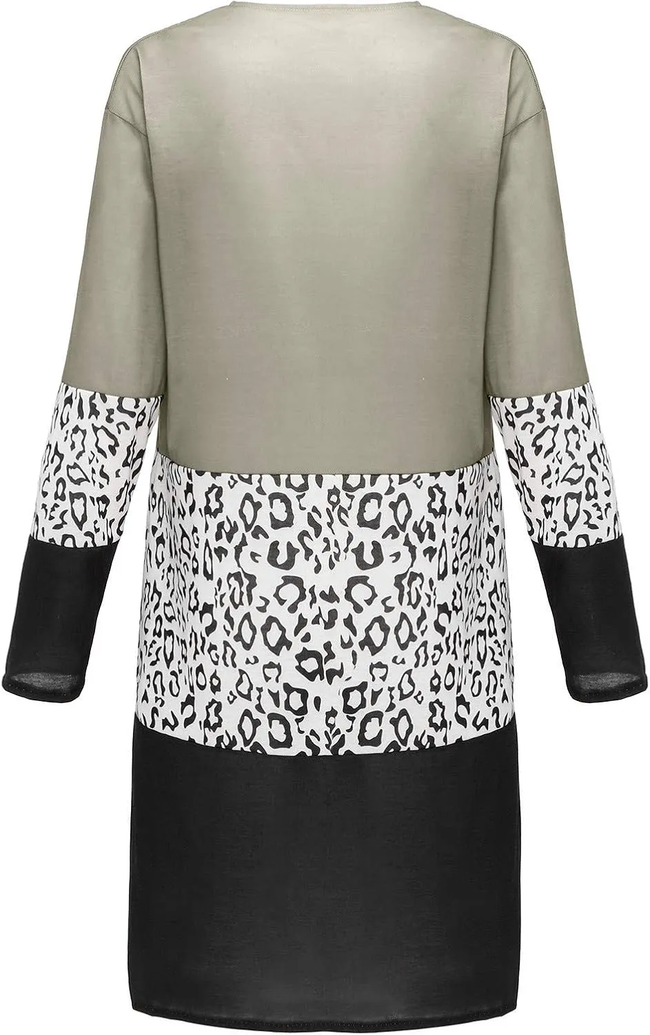 Women's Trendy Overcoat with Pockets Open Front Cardigan Coat Leopard Print Patchwork Outerwear Plus Size Thin Coats