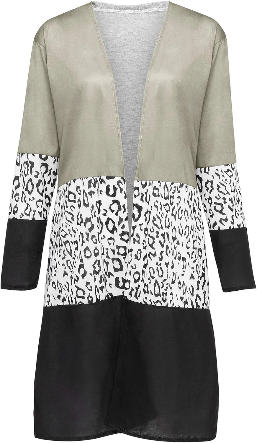 Women's Trendy Overcoat with Pockets Open Front Cardigan Coat Leopard Print Patchwork Outerwear Plus Size Thin Coats