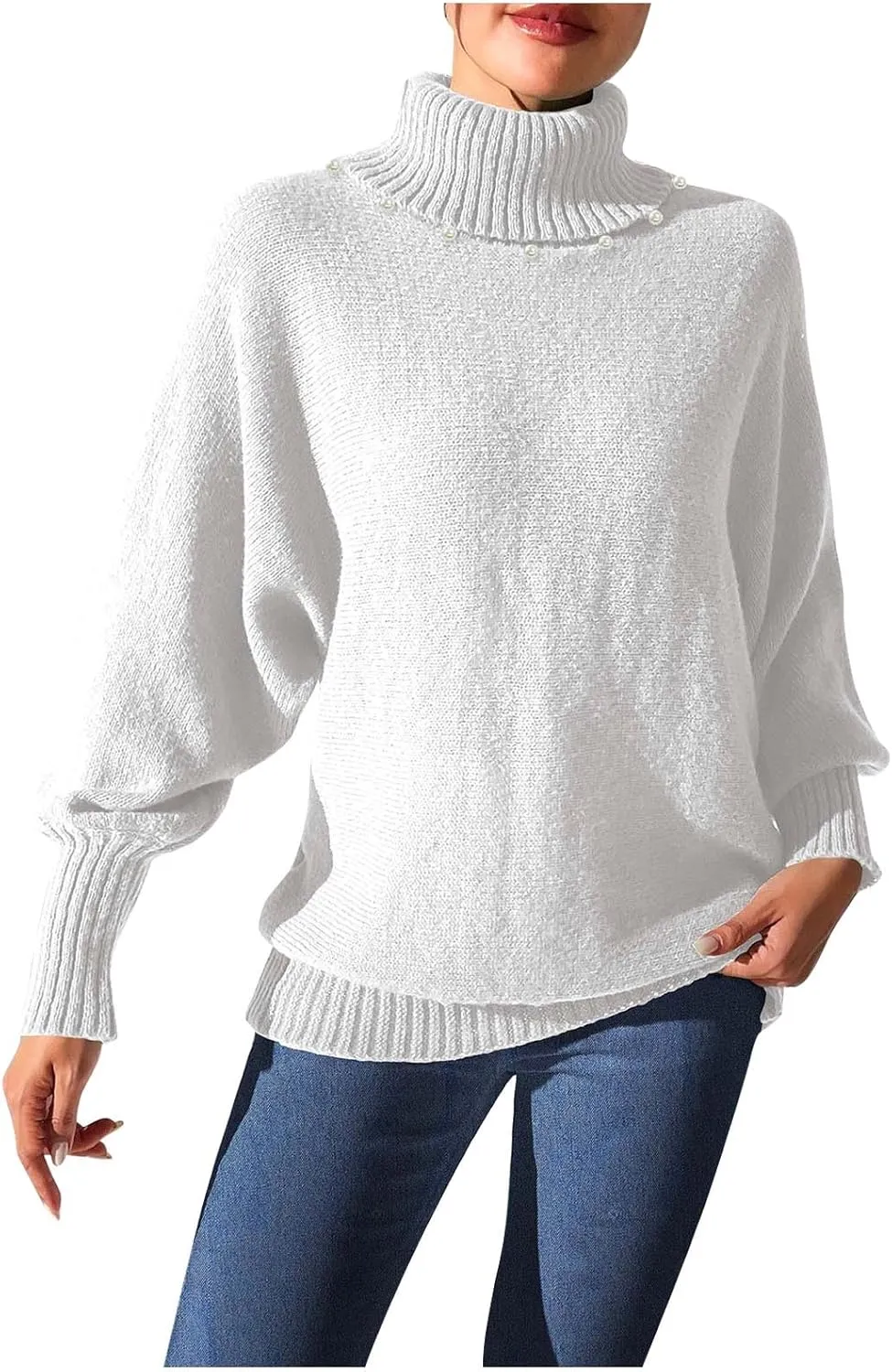 Women's Turtleneck Oversized Sweaters 2024 Fall Winter Lantern Long Sleeve Tunic Pullover Sweater Knitted Jumper Tops