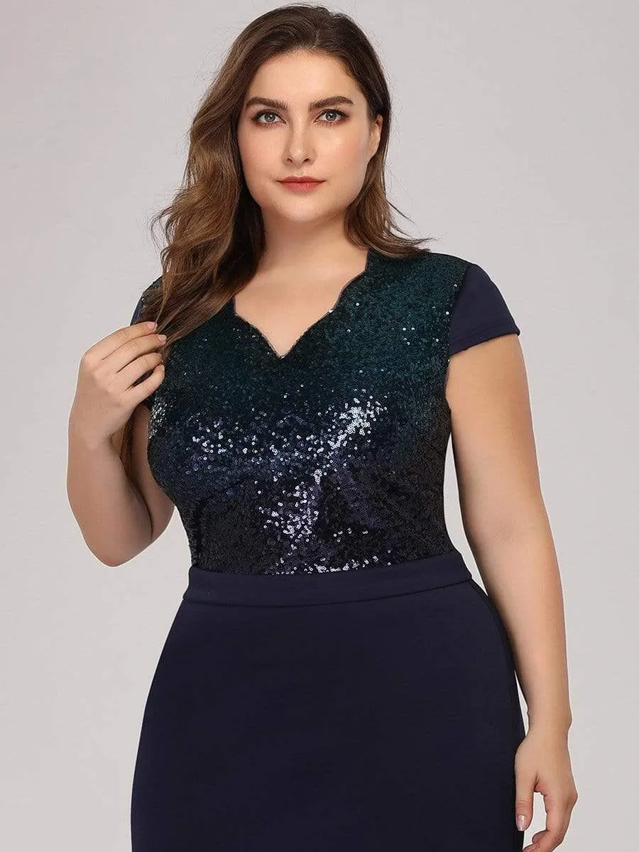 Women's V-Neck Mermaid Sequin and satin Evening Party Dress