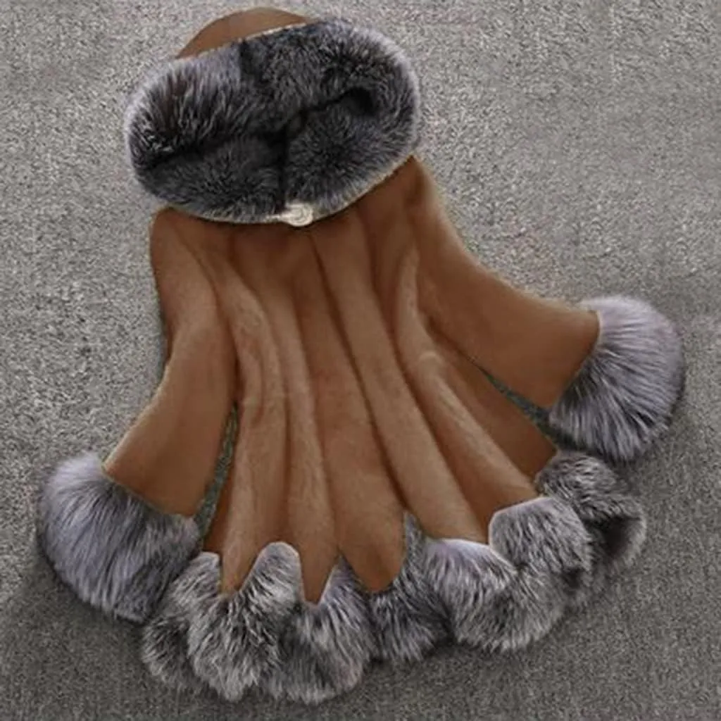 Womens Warm Faux Fur Coat Elegant Winter Jackets for Women Patchwork Cardigan Outerwear Plus Size Furry Hooded Coats