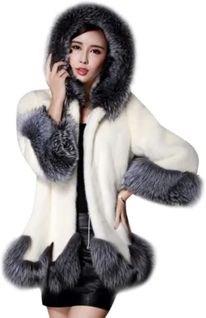 Womens Warm Faux Fur Coat Elegant Winter Jackets for Women Patchwork Cardigan Outerwear Plus Size Furry Hooded Coats