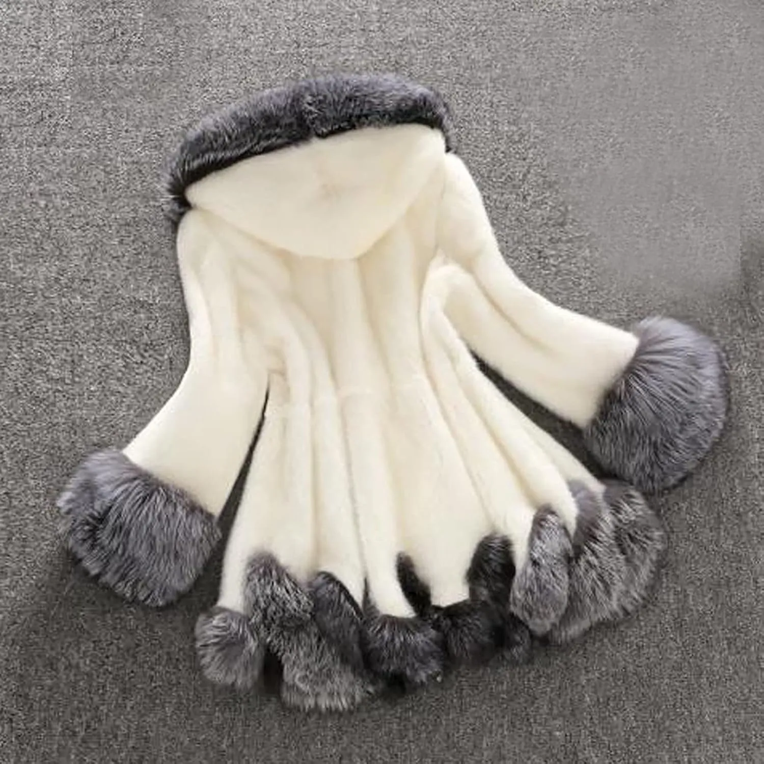 Womens Warm Faux Fur Coat Elegant Winter Jackets for Women Patchwork Cardigan Outerwear Plus Size Furry Hooded Coats