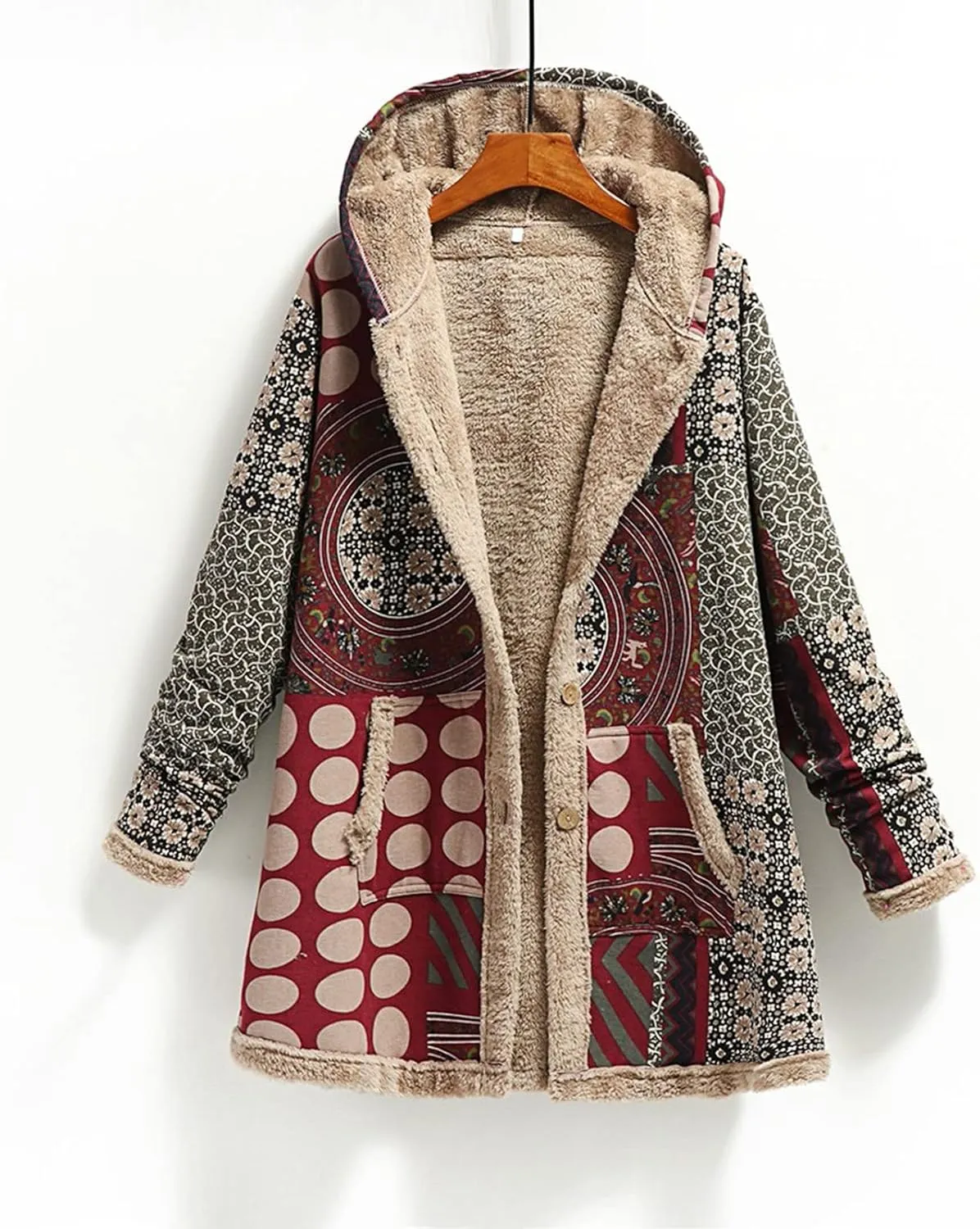 Women's Warm Winter Coat Fleece Lined Parka Western Aztec Print Jacket Vintage Coat Cardigan Outerwear with Pockets