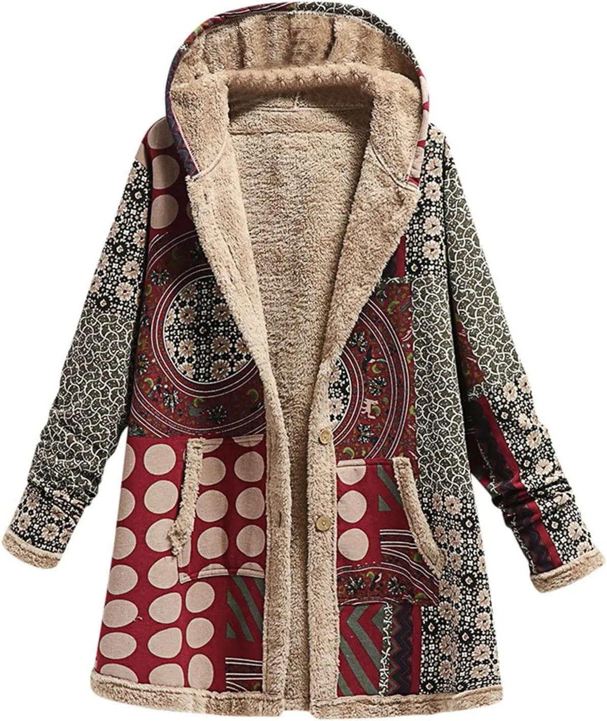 Women's Warm Winter Coat Fleece Lined Parka Western Aztec Print Jacket Vintage Coat Cardigan Outerwear with Pockets