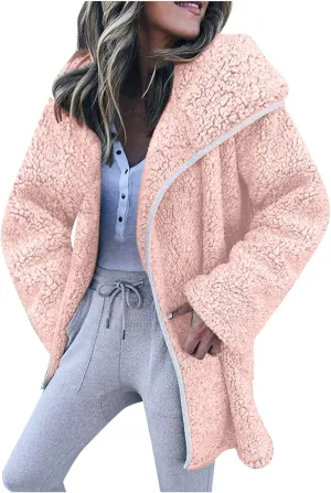 Womens Warm Winter Coats Fashion Faux Coat Cardigan Solid Lamb Cashmere Sherpa Jackets Long Sleeve Outerwear