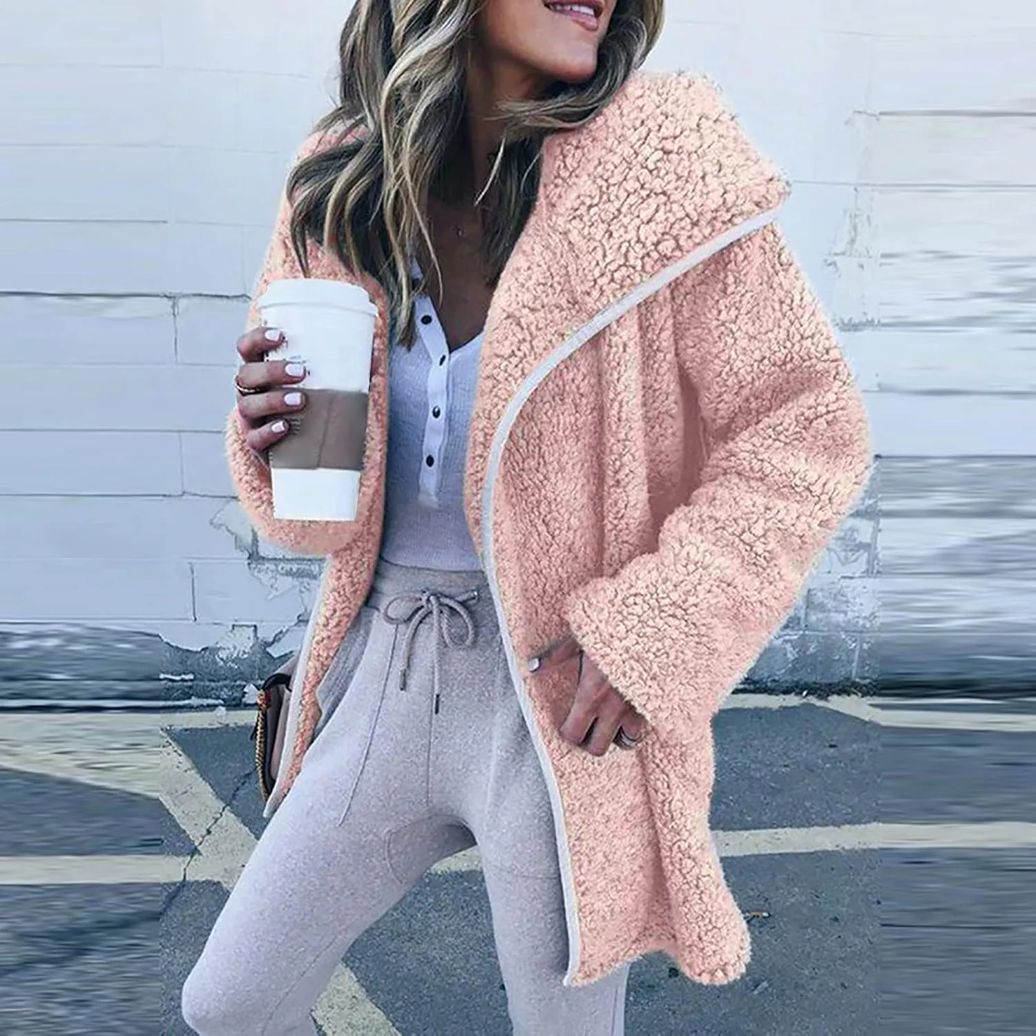 Womens Warm Winter Coats Fashion Faux Coat Cardigan Solid Lamb Cashmere Sherpa Jackets Long Sleeve Outerwear