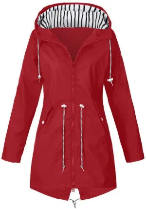 Women's Waterproof Rain Jacket Lightweight Hooded Windproof Jaket Adjustable Hiking Outdoor Windbreaker with Pockets
