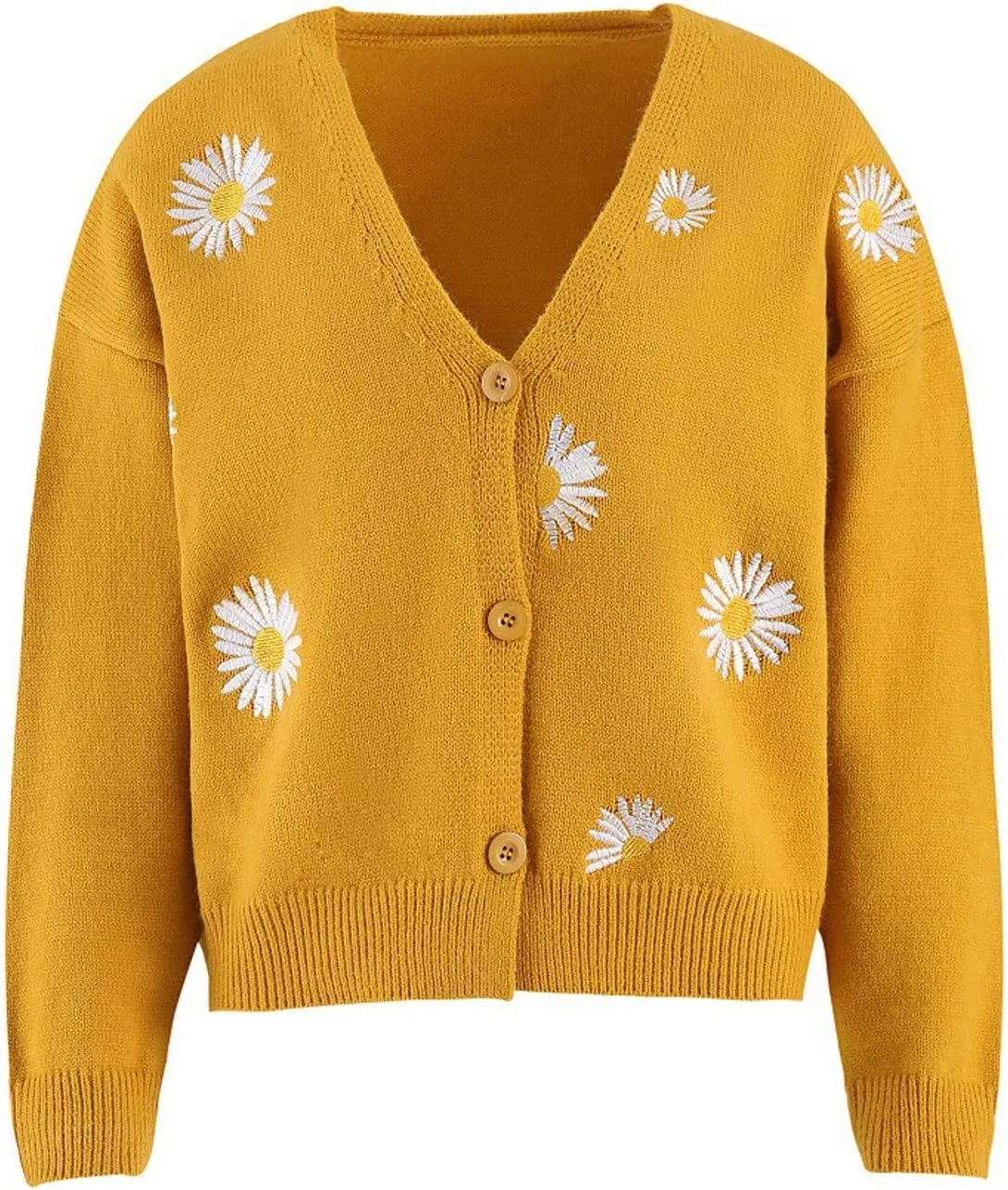 Women's Winter Casual Coats Fashion Floral Printed Long Sleeve Knitted Cardigan Sweater Coat Crop Button Jackets