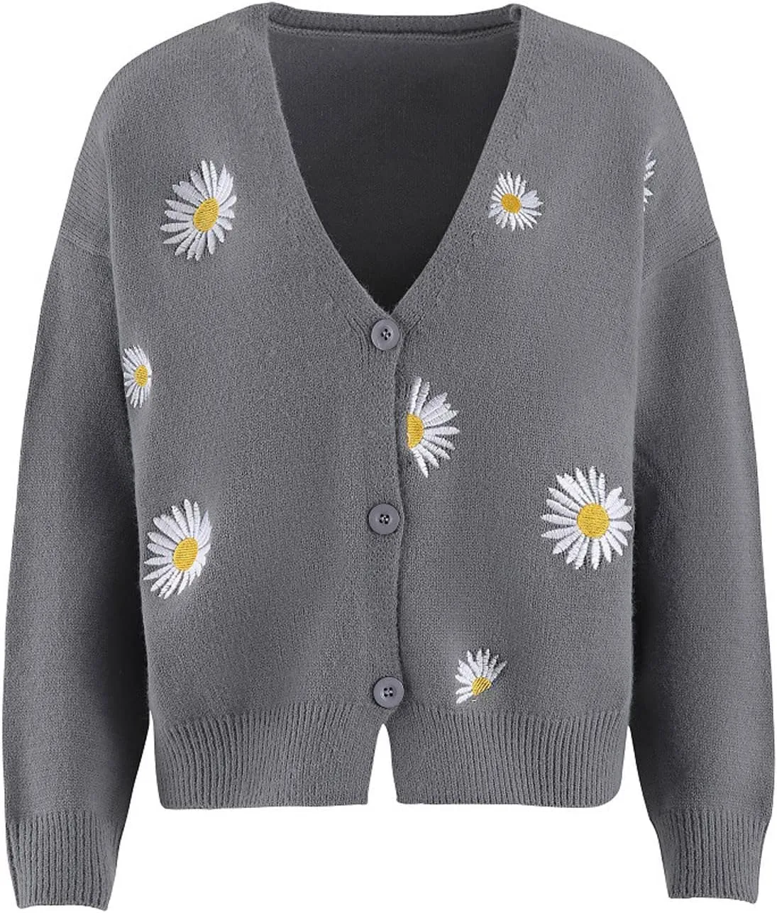 Women's Winter Casual Coats Fashion Floral Printed Long Sleeve Knitted Cardigan Sweater Coat Crop Button Jackets