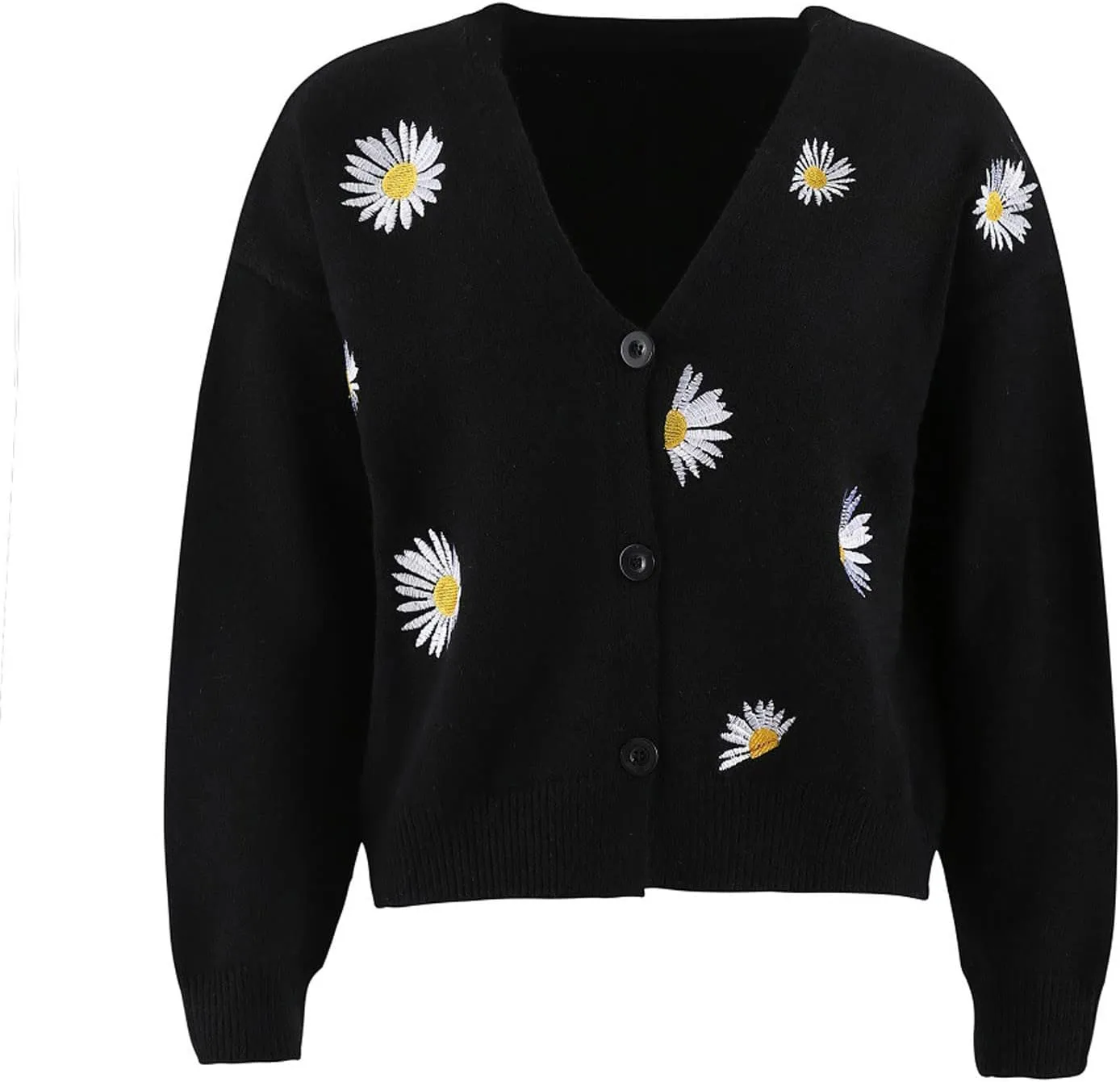 Women's Winter Casual Coats Fashion Floral Printed Long Sleeve Knitted Cardigan Sweater Coat Crop Button Jackets