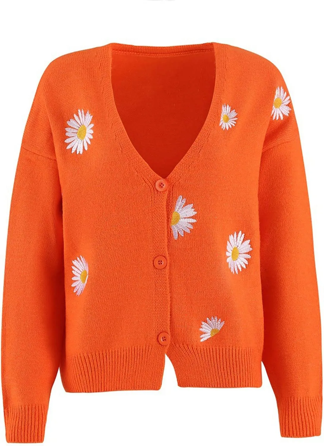 Women's Winter Casual Coats Fashion Floral Printed Long Sleeve Knitted Cardigan Sweater Coat Crop Button Jackets