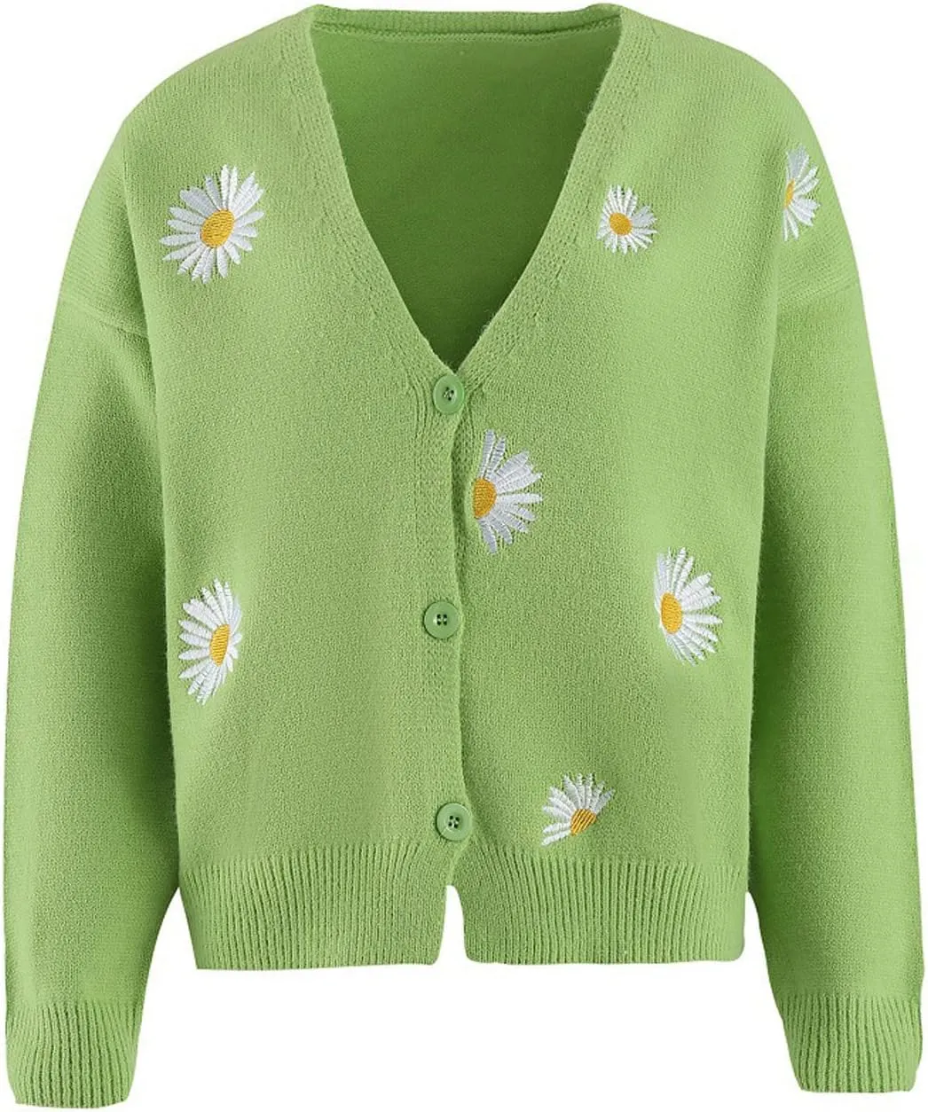 Women's Winter Casual Coats Fashion Floral Printed Long Sleeve Knitted Cardigan Sweater Coat Crop Button Jackets