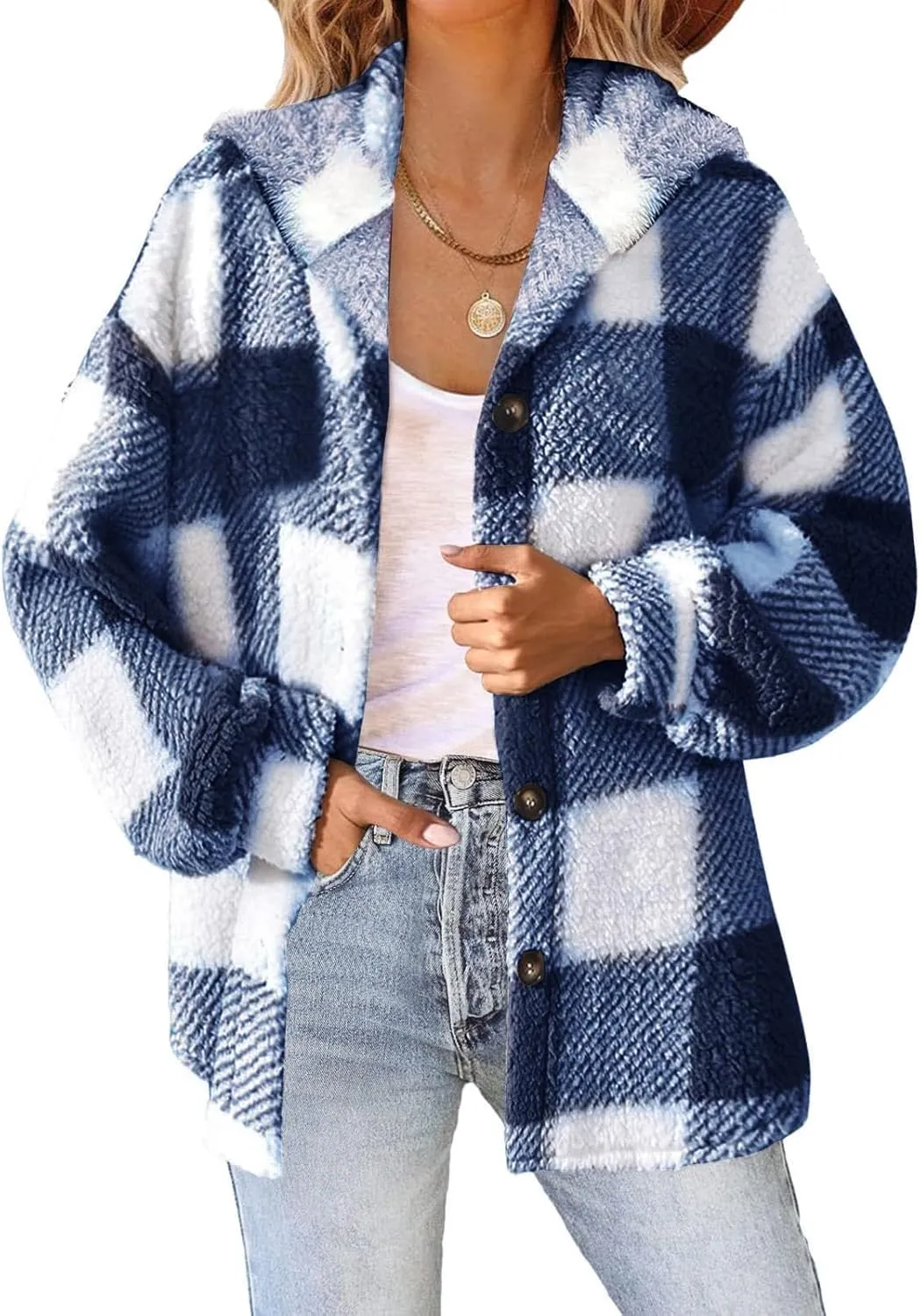 Womens Winter Coats Casual Fleece Jackets Hoodies Open Front Sherpa Warm Plaid Fuzzy Cardigans Trendy Outerwear